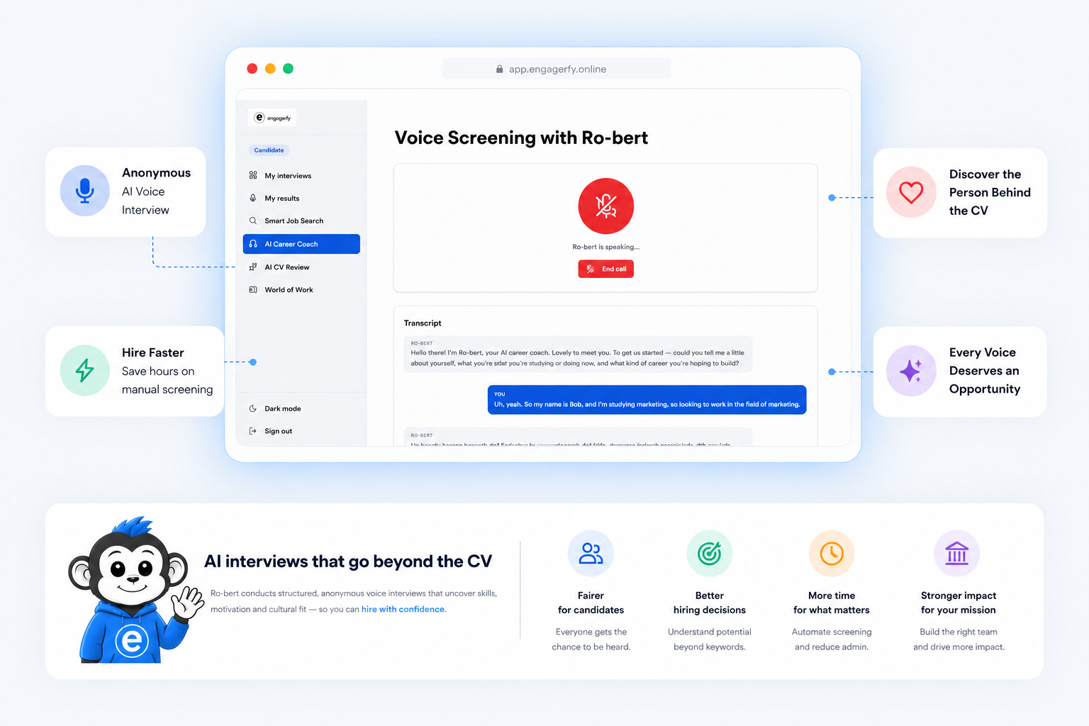Voice Screening with Ro-bert — AI interview interface